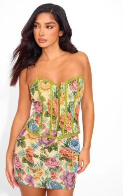 Sale PrettyLittleThing Petite Floral Jacquard Mini Skirt Stone