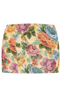 Sale PrettyLittleThing Petite Floral Jacquard Mini Skirt Stone
