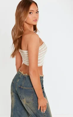 PrettyLittleThing Knitted Tops*Petite Knit Twist Front Stripe Crop Top