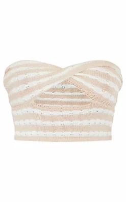 PrettyLittleThing Knitted Tops*Petite Knit Twist Front Stripe Crop Top