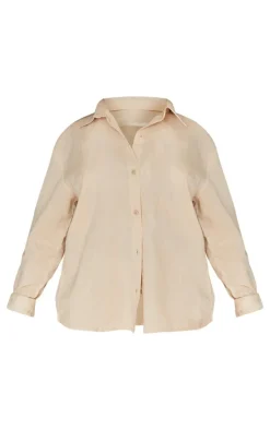 Outlet PrettyLittleThing Petite Linen Look Button Up Shirt Stone