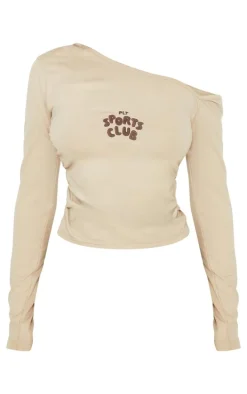 Petite Stone Long Sleeve Scoop Logo Ruched Top