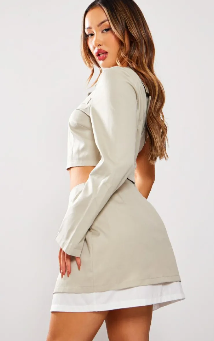 Sale PrettyLittleThing Petite One Shoulder Woven Crop Top Stone