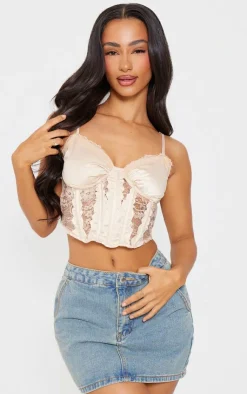 PrettyLittleThing Corsets*Petite Satin Corset With Lace Details
