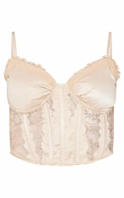 PrettyLittleThing Corsets*Petite Satin Corset With Lace Details