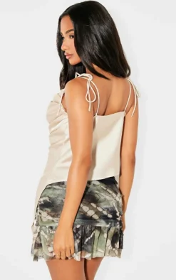 Petite Satin Ruched Asymmetric Strappy Top-PrettyLittleThing Best