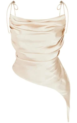 Petite Satin Ruched Asymmetric Strappy Top-PrettyLittleThing Best