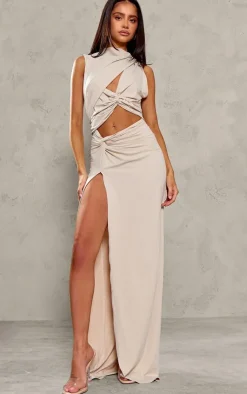 Petite Slinky Knot Detail Cut Out Maxi Dress-PrettyLittleThing Online