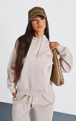 Clearance PrettyLittleThing Petite Sports Classic Graphic Oversized Hoodie Stone