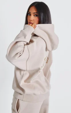 Clearance PrettyLittleThing Petite Sports Classic Graphic Oversized Hoodie Stone