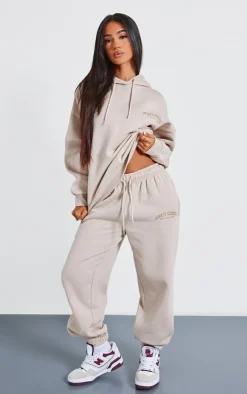 Clearance PrettyLittleThing Petite Sports Classic Graphic Oversized Hoodie Stone