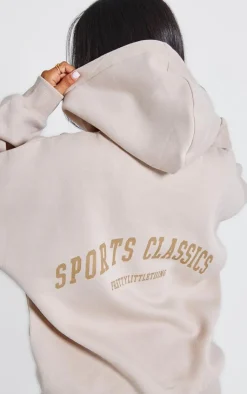 Clearance PrettyLittleThing Petite Sports Classic Graphic Oversized Hoodie Stone