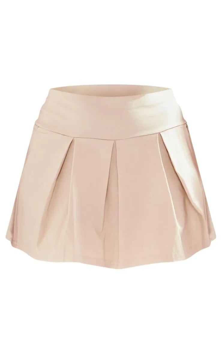 Sale PrettyLittleThing Petite Stretch Woven Skater Skirt Stone