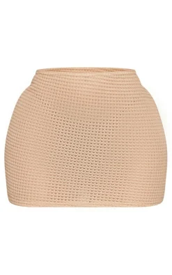 Hot PrettyLittleThing Petite Textured Bodycon Skirt Stone