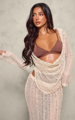 Best PrettyLittleThing Petite Textured Extreme Cowl Neck Top Stone