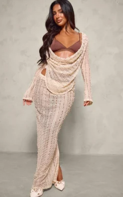Best PrettyLittleThing Petite Textured Maxi Skirt Stone