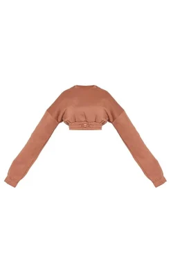 Outlet PrettyLittleThing Petite Crop Elasticated Hem Sweat Top Tan