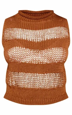 PrettyLittleThing Sleeveless Tops*Petite Open Knit Sleeveless Long Top