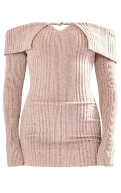 Petite Brushed Rib Fold Over Mini Dress-PrettyLittleThing Online