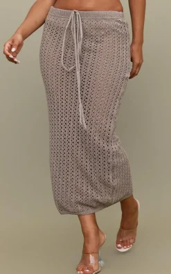 Outlet PrettyLittleThing Petite Crochet Midaxi Skirt Taupe