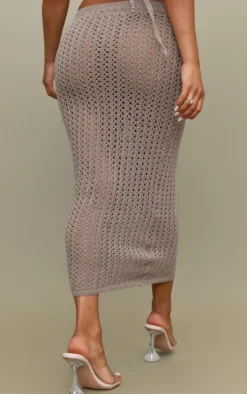 Outlet PrettyLittleThing Petite Crochet Midaxi Skirt Taupe