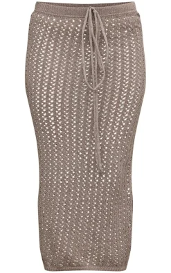 Outlet PrettyLittleThing Petite Crochet Midaxi Skirt Taupe
