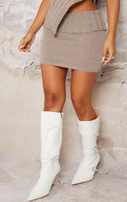 Outlet PrettyLittleThing Petite Foldover Knit Mini Skirt Taupe