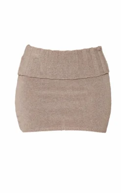 Outlet PrettyLittleThing Petite Foldover Knit Mini Skirt Taupe