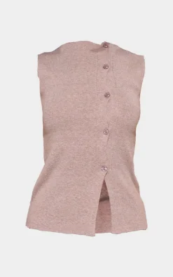 PrettyLittleThing Sleeveless Tops*Petite Knit Asymmetric Button Vest