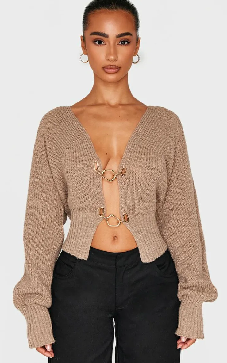 PrettyLittleThing Cardigans*Petite Knit Clasp Detail Cardigan