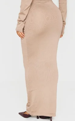 PrettyLittleThing Petite Knit Cross Front Maxi Skirt Taupe