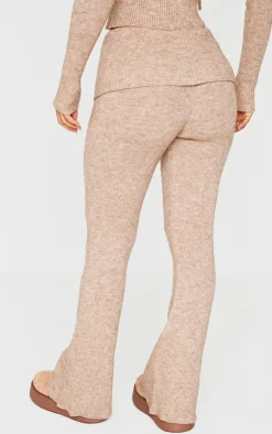 Outlet PrettyLittleThing Petite Knit Foldover Flared Pants Taupe
