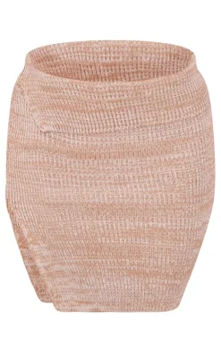 New PrettyLittleThing Petite Knitted Fold Over Mini Skirt Taupe