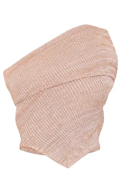 PrettyLittleThing Petite Knitted Fold Over Top Taupe