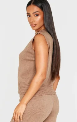 PrettyLittleThing Sleeveless Tops*Petite Marl Soft Knit High Neck Sleeveless Top