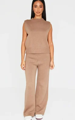 PrettyLittleThing Sleeveless Tops*Petite Marl Soft Knit High Neck Sleeveless Top