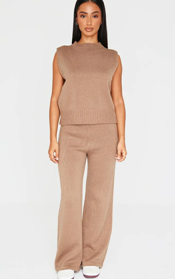PrettyLittleThing Sleeveless Tops*Petite Marl Soft Knit High Neck Sleeveless Top