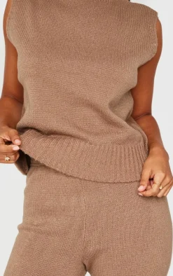 PrettyLittleThing Sleeveless Tops*Petite Marl Soft Knit High Neck Sleeveless Top