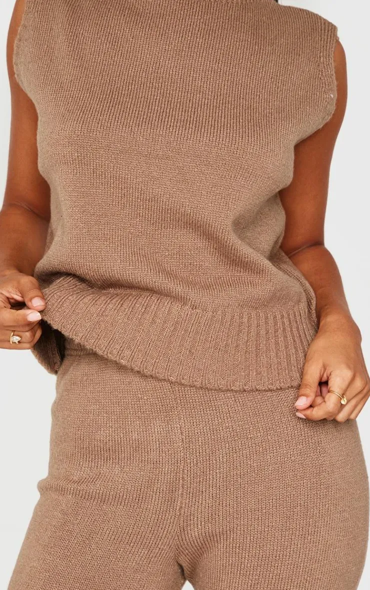PrettyLittleThing Sleeveless Tops*Petite Marl Soft Knit High Neck Sleeveless Top