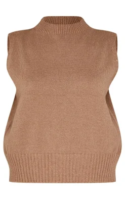 PrettyLittleThing Sleeveless Tops*Petite Marl Soft Knit High Neck Sleeveless Top