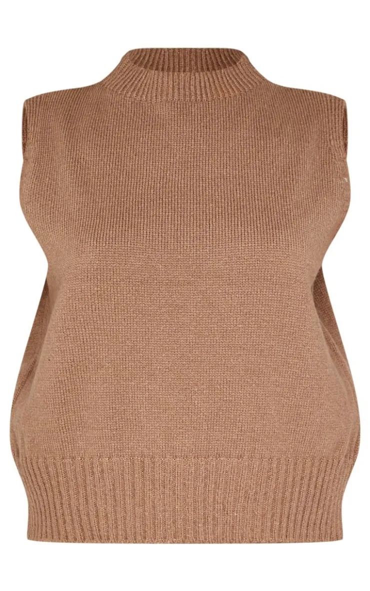 PrettyLittleThing Sleeveless Tops*Petite Marl Soft Knit High Neck Sleeveless Top