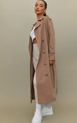 PrettyLittleThing Trench Coats*Petite Taupe Oversized Trench Coat