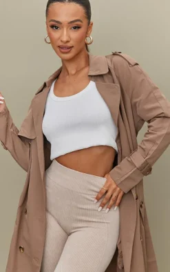 PrettyLittleThing Trench Coats*Petite Taupe Oversized Trench Coat