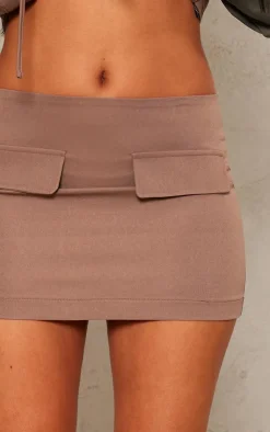 New PrettyLittleThing Petite Pocket Detail Tailored Mini Skirt Taupe