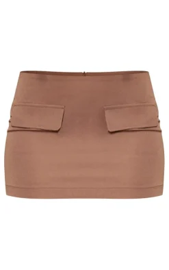 New PrettyLittleThing Petite Pocket Detail Tailored Mini Skirt Taupe