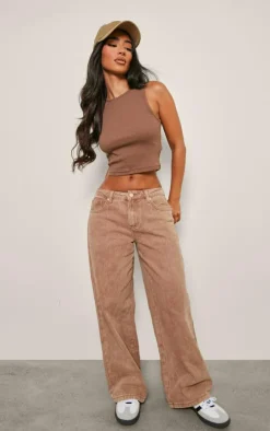 PrettyLittleThing Sleeveless Tops*Petite Premium Ribbed Racer Neck Crop Top