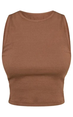PrettyLittleThing Sleeveless Tops*Petite Premium Ribbed Racer Neck Crop Top