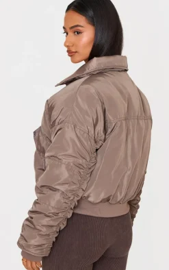 PrettyLittleThing Bomber Jackets*Petite Ruched Sleeve Bomber Jacket