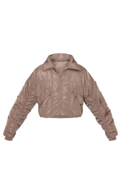 PrettyLittleThing Bomber Jackets*Petite Ruched Sleeve Bomber Jacket