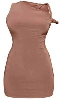 Petite Slinky Twist Shoulder Bodycon Dress-PrettyLittleThing Sale